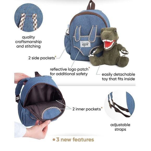 Green T-Rex Plush Dinosaur Toy Backpack Small Naturally KIDS Toddler 3-5 Years - Picture 2 of 8